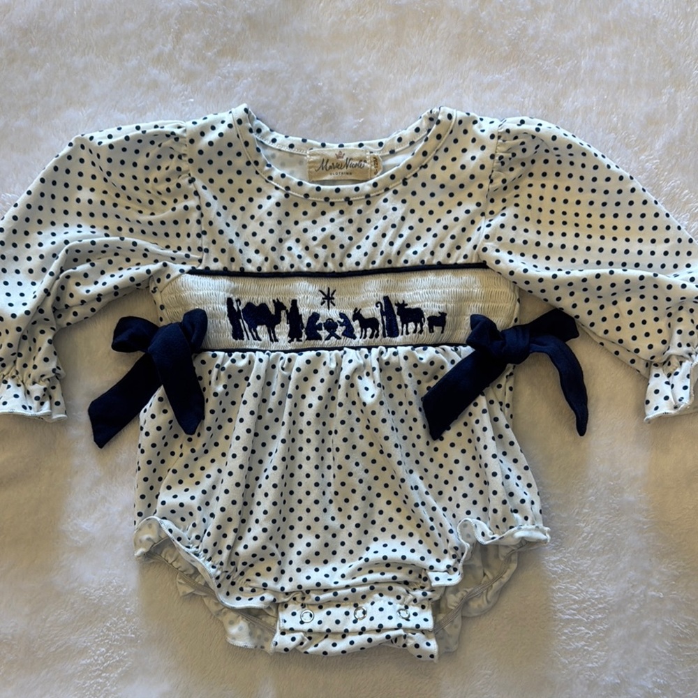 Polka Dot Baby Nativity Romper with Navy Accents